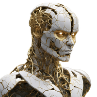 Humanoid Robot Head Made Of Cracked Marble And Gol