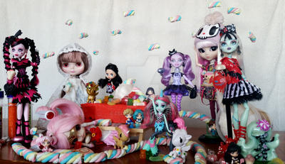 Dolls in a candy thunderstorm