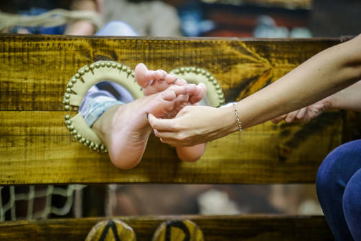 Cute Lohrena tickled feet in stocks