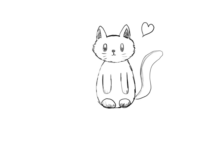 Simple Black and white cartoon kitten