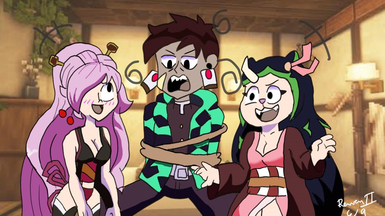My OCs cosplaying as Demon Slayer