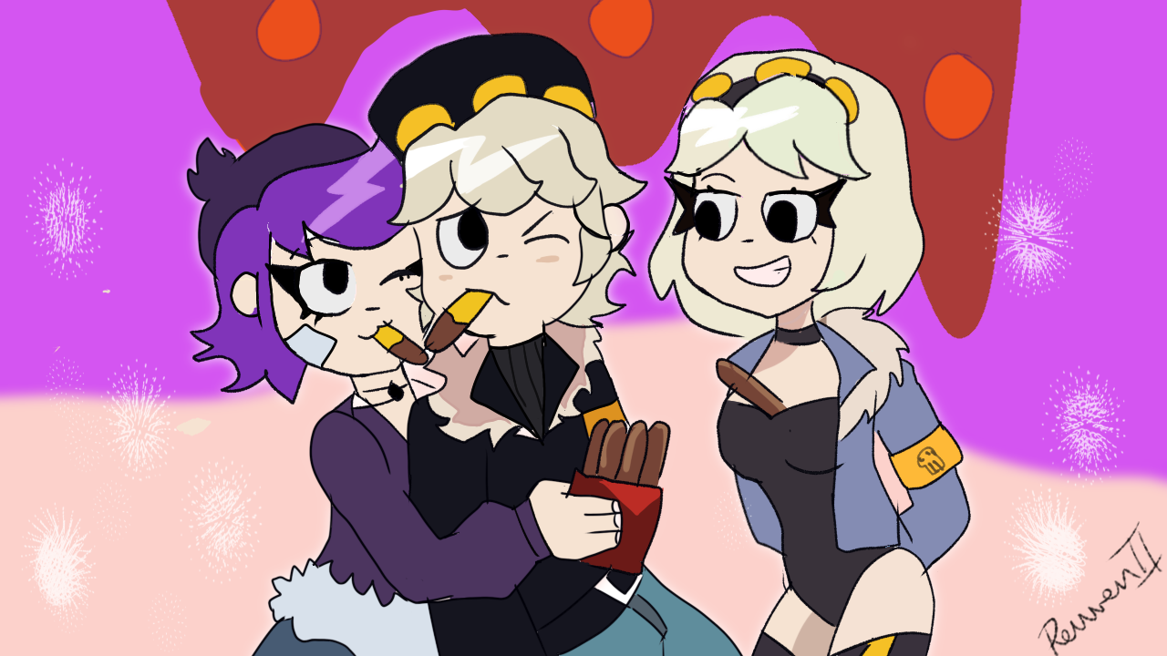N, Uzi and V doing weird things to pocky
