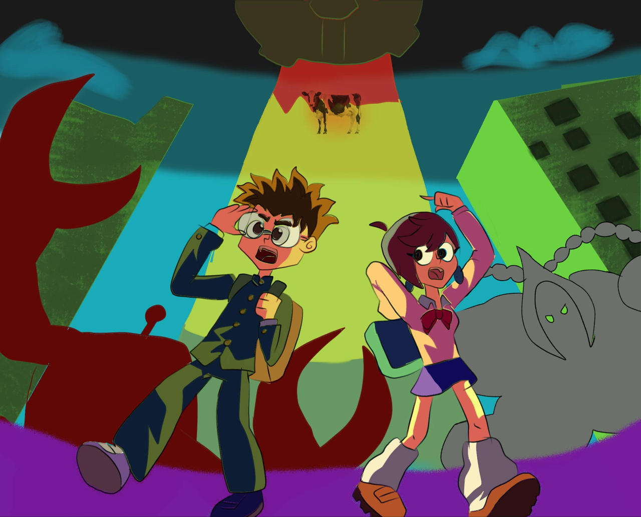 Dan dadan poster but in this weird art style