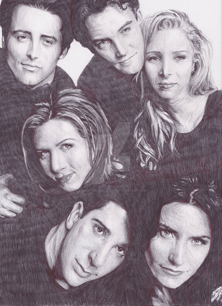 FRIENDS cast drawn in pen by TheKrystleGallery on DeviantArt