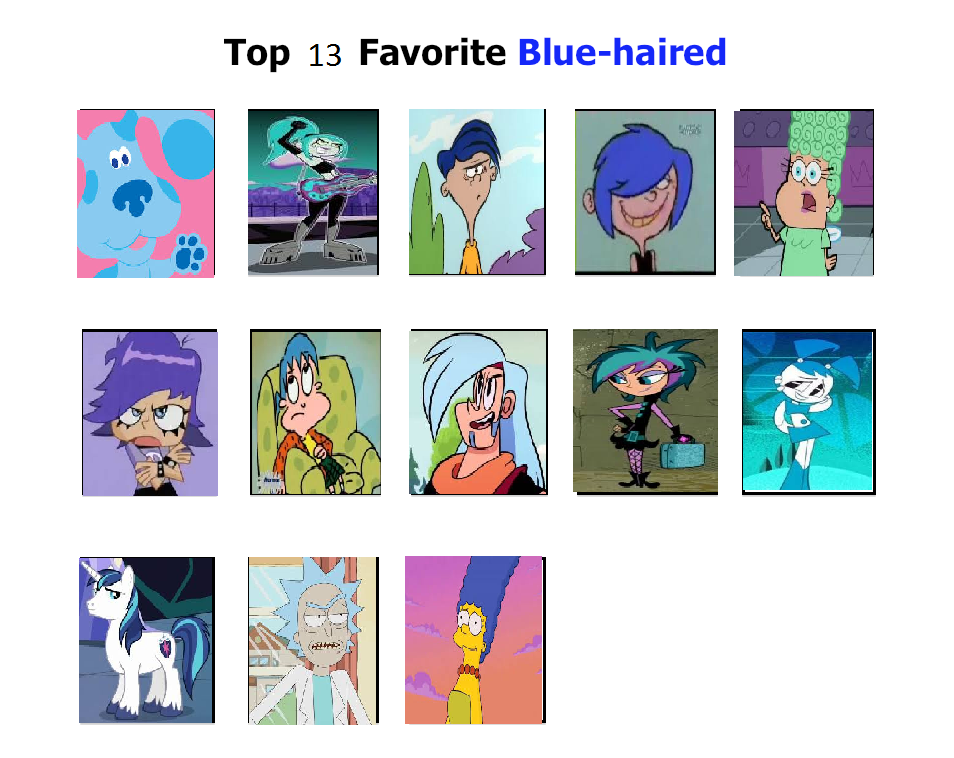 my top 13 favorite blue haired characters by cartoonstarreviews on  DeviantArt
