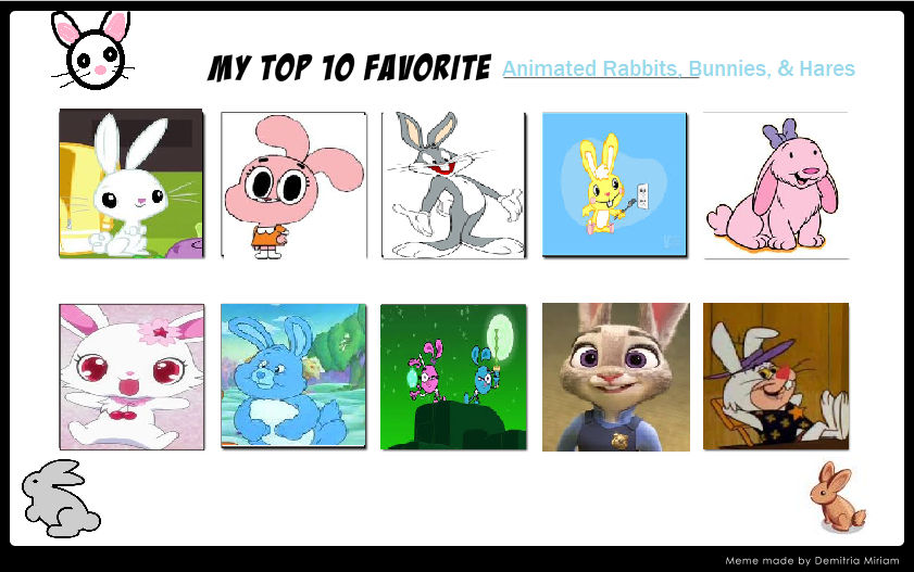 my top 10 favorite animated rabbits by cartoonstarreviews on DeviantArt