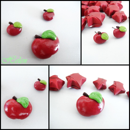 red apple studs nd brooch