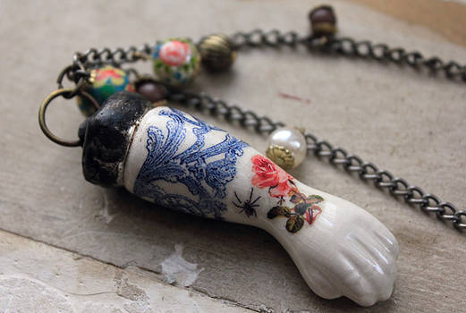 Antique Porcelain Tattooed Doll Arm Necklace #2