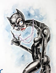 Tim Burtons Catwoman Watercolor Painting