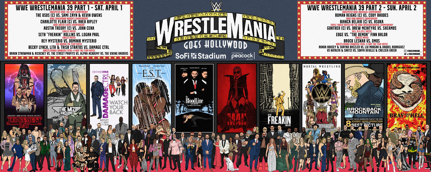 WWE WRESTLEMANIA 39 Fan made Match Card Poster by Macho Mane on DeviantArt WWE WRESTLEMANIA 39 Fan made Match Card Poster by Macho Mane on DeviantArt