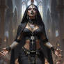 Dark priestess in church