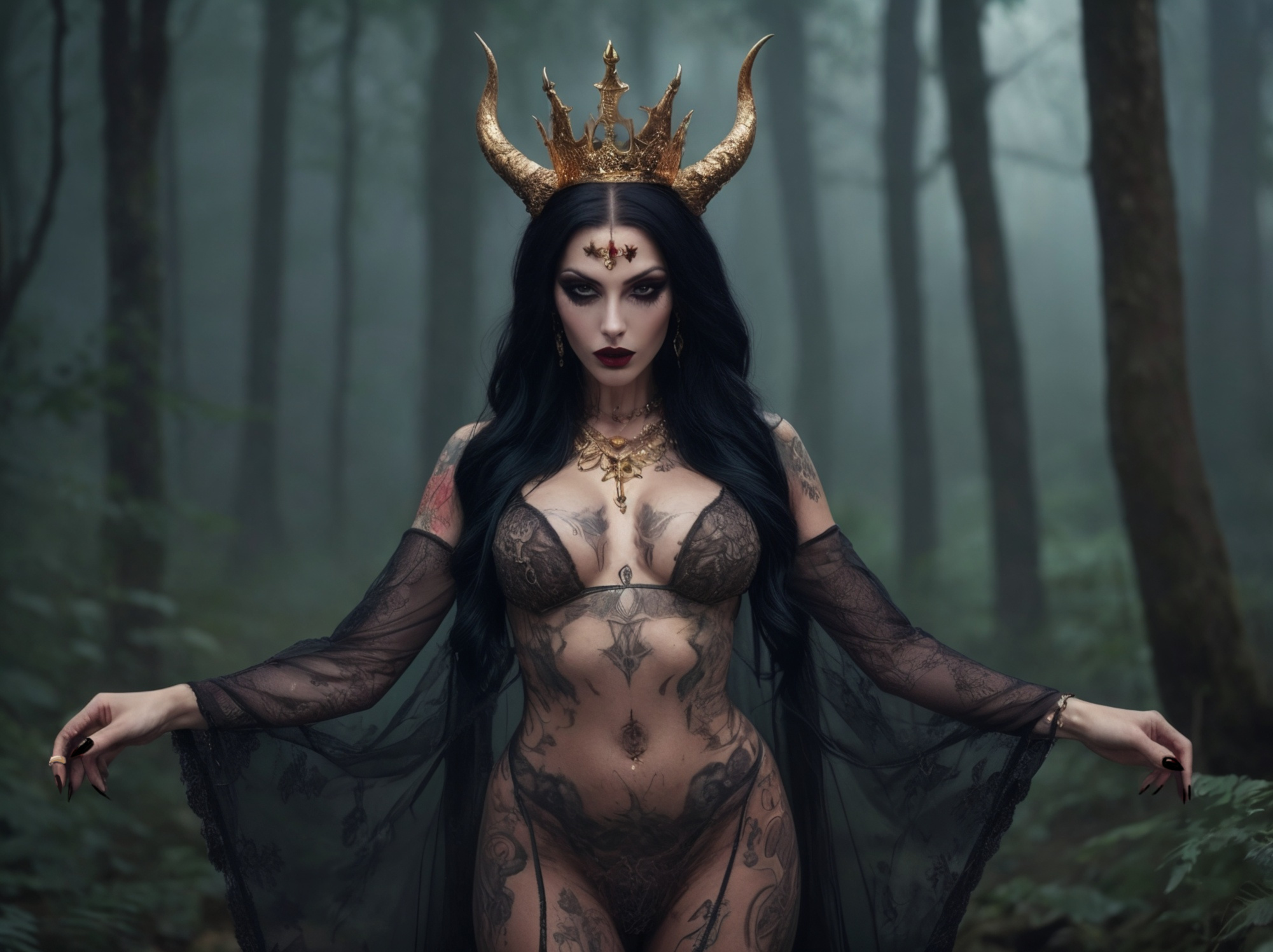 Witch queen enchanting the forest