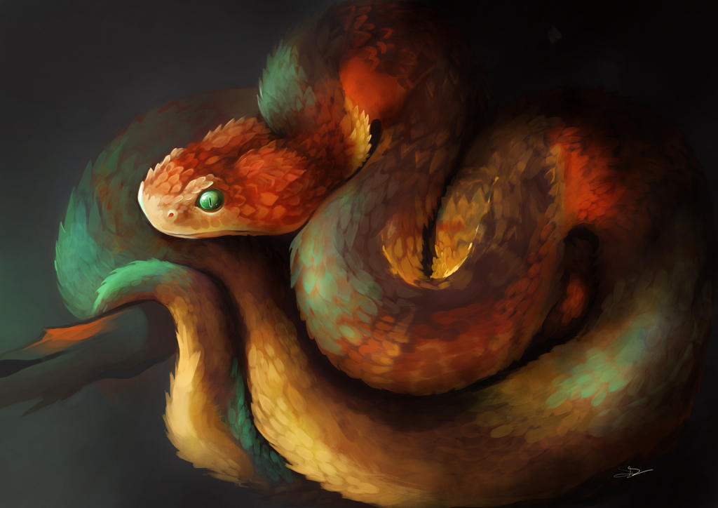Пушистые змейки. Змеи арт. Змеи арты. Огненная змея арт. Красивая змея арт.