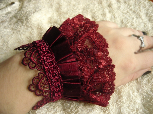 deep red lace cuffs