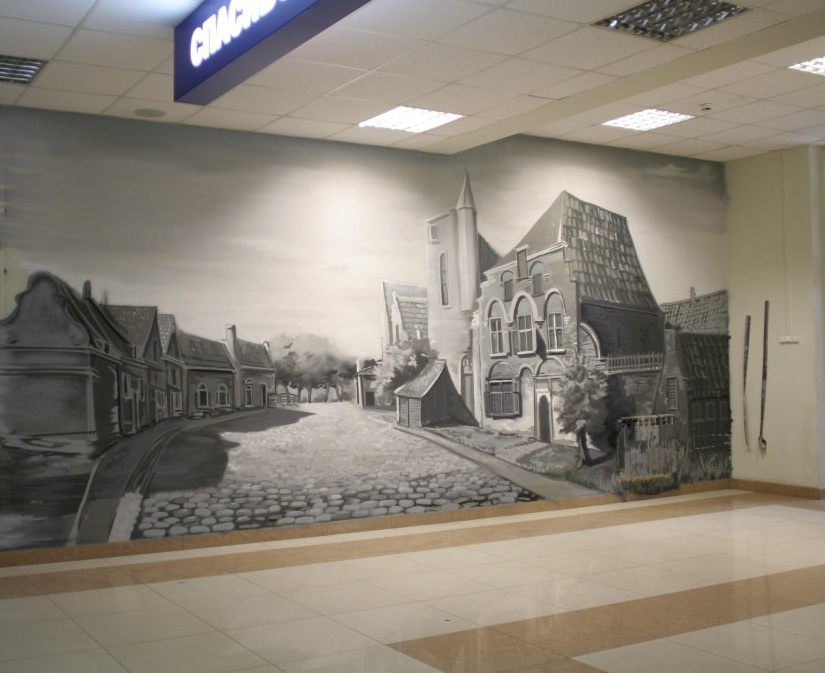 dutch city scape mural