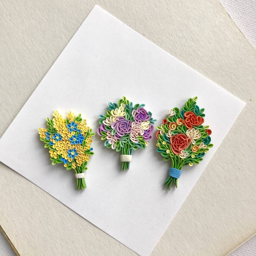 Polymer clay floral bouquets. Floral pins by liskaflower on DeviantArt