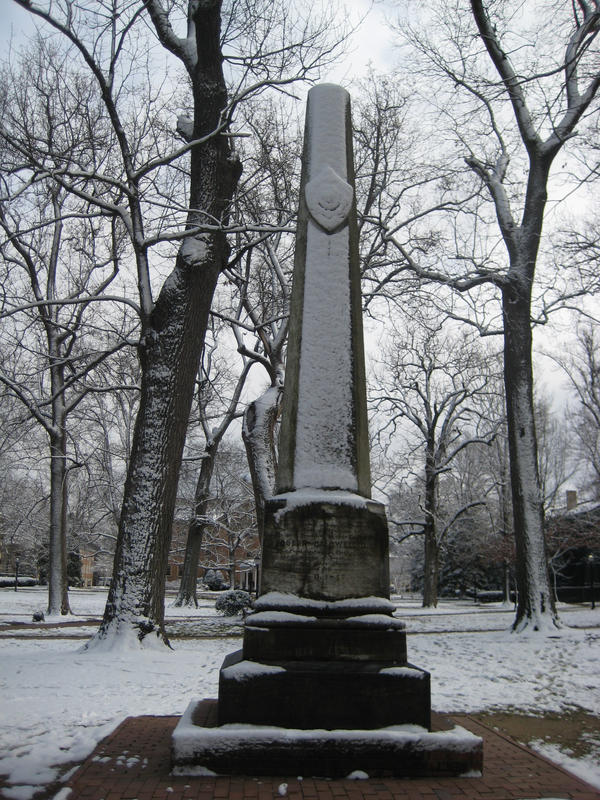 Snow covered monument