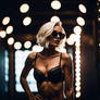 Messy platinum blonde bob, bra and panties, glasse