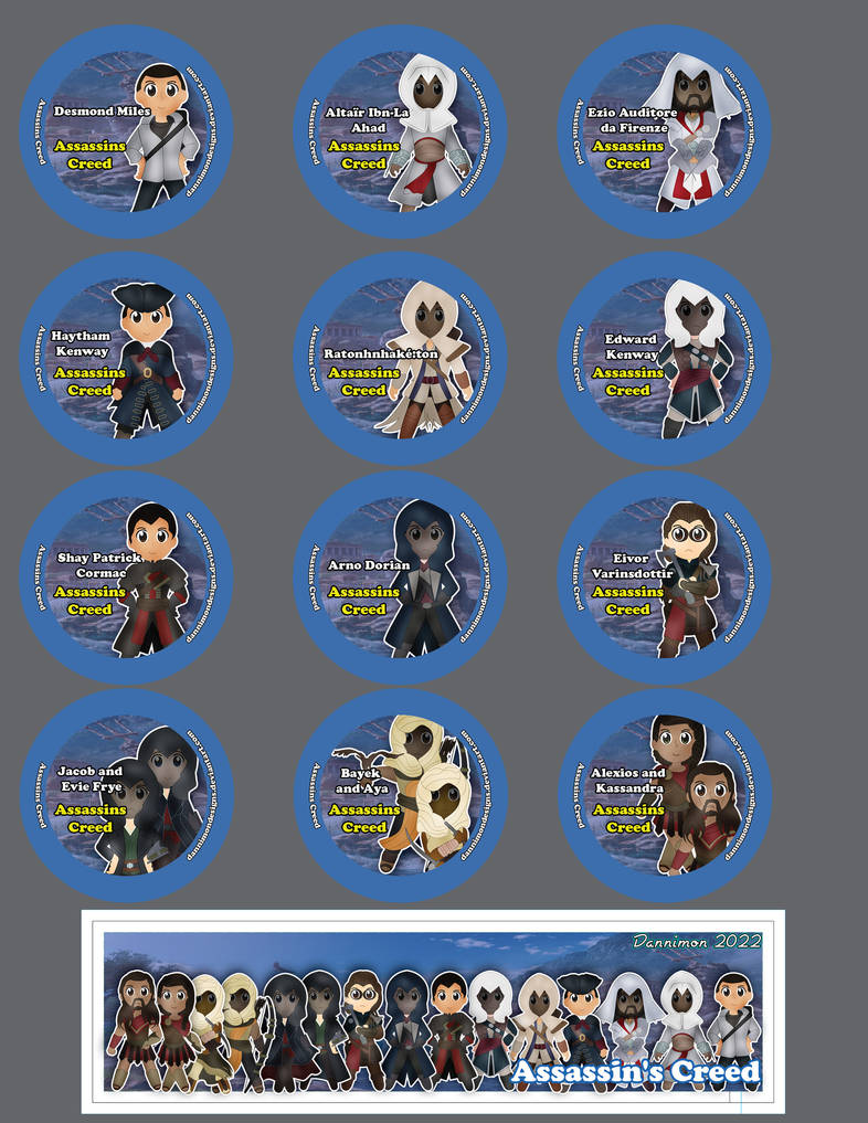 Assassins Creed Button and Bookmark Set by DannimonDesigns on DeviantArt