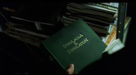 In The Matrix (1999) Neo stores his computer files in a book called  Simulacra & Simulation. Written by the philosopher Jean Baudrillard, it  focuses on the subject of reality as a simulation. 