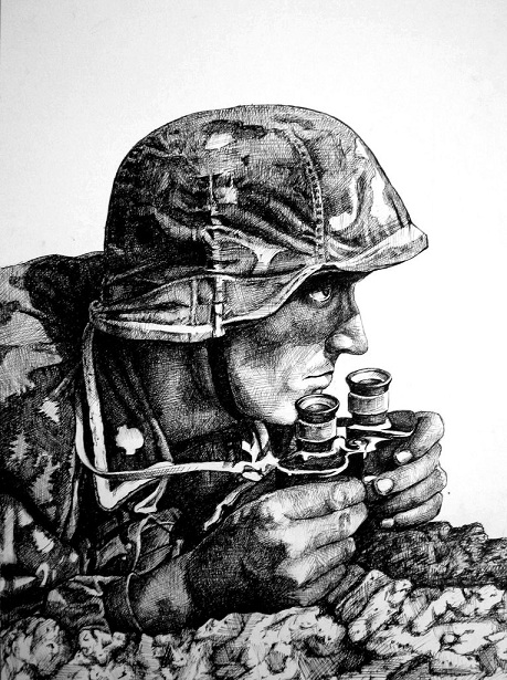 Soldier with binoculars