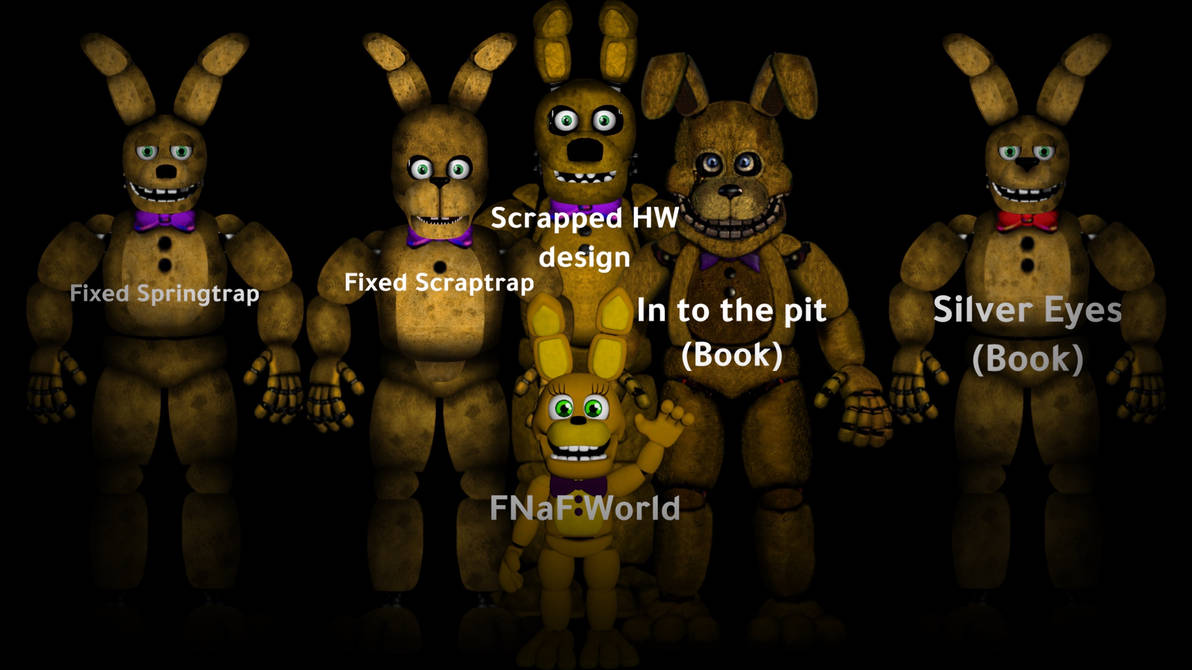 Every Spring Bonnie design (So Far) by RomaxioTheFNaFfan on DeviantArt