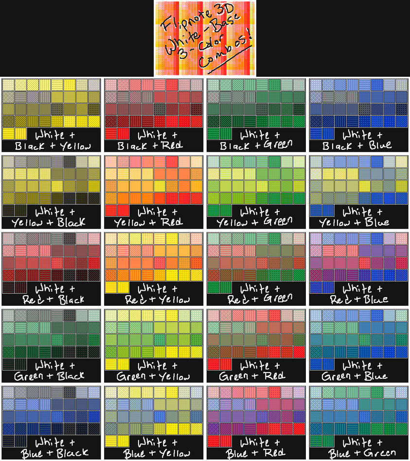 Flipnote 3D White Base 3-Color Chart~Flat by cloudyrei on DeviantArt