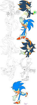 Sonic and Shadow redraws