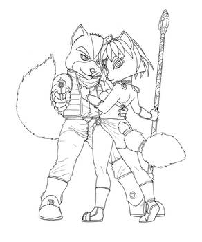 Fox and Krystal pose lineart