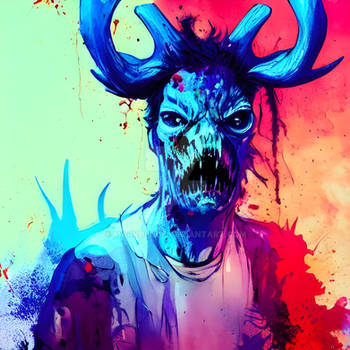 Watercolor Blue Zombie Moose Teen