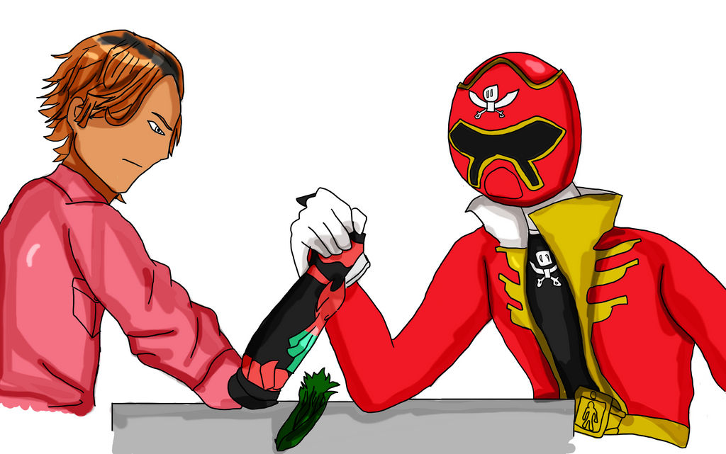 Ankh and Gokai Red arm wrestling