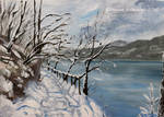 Sunny Winter Day - on the lake bank - oil by Oksana007