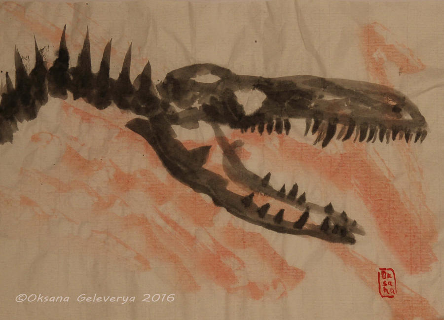 Dinosaur Bones #2 - ink, sumi-e