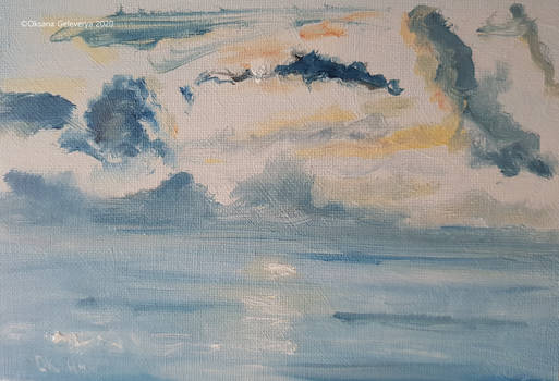 Plein air oil painting-Sea sunset.