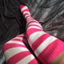 Cerise and white striped socks 2