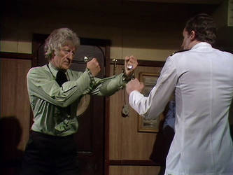 Jon Pertwee boxes with Ian Marter
