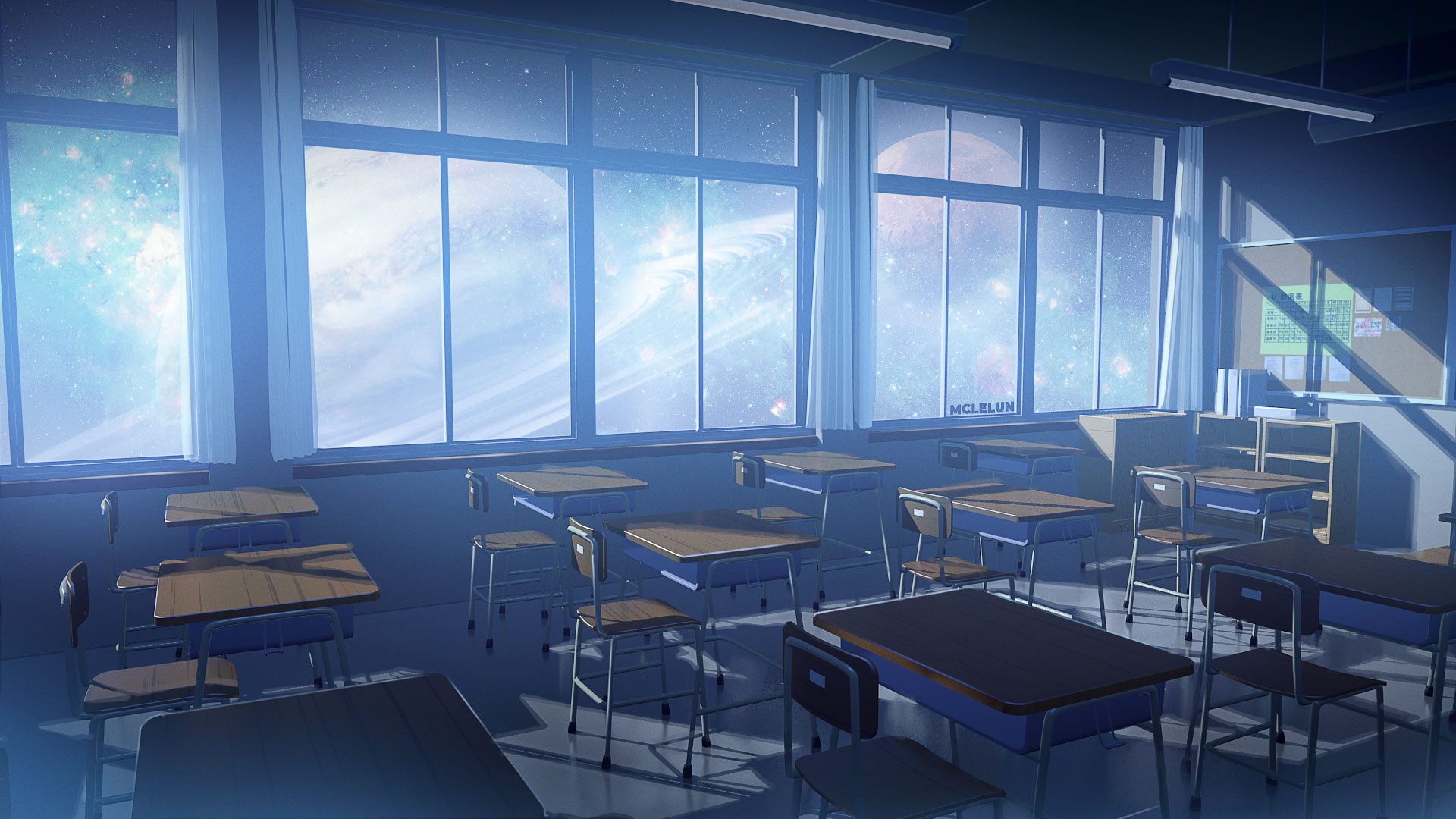 Anime Classroom Painting - Photoshop + Blender3D 