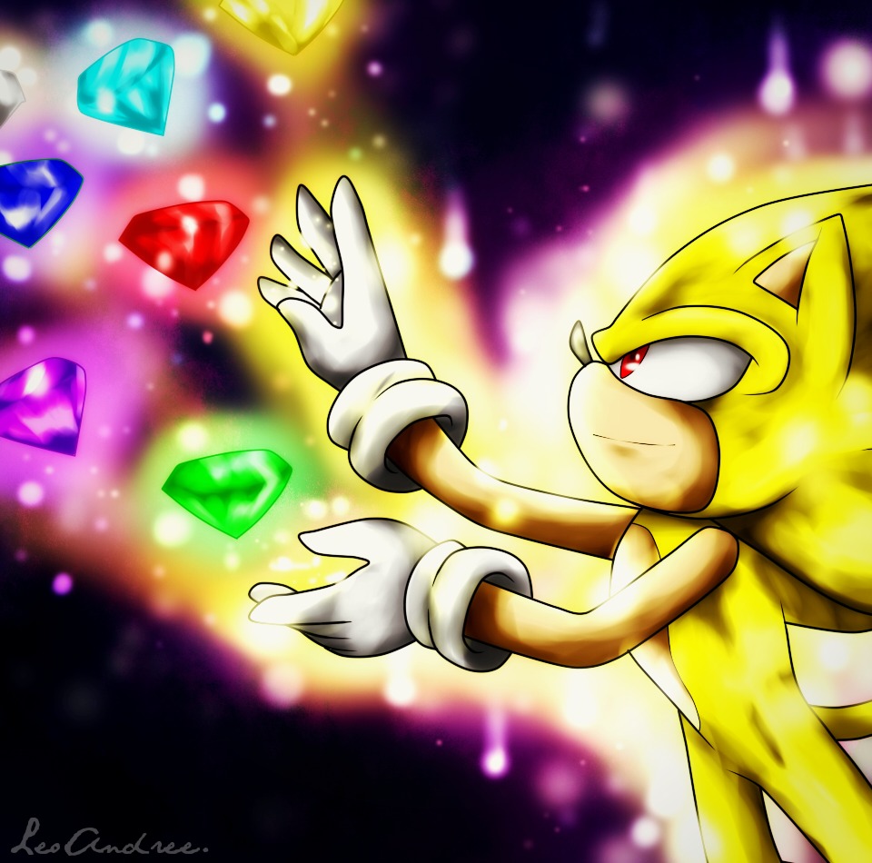 Super Sonic and the 7 Chaos Emeralds by LoborianProductions on