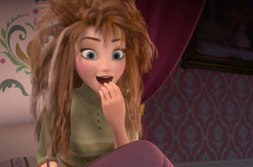 Anna wakes up with funny mess hair...