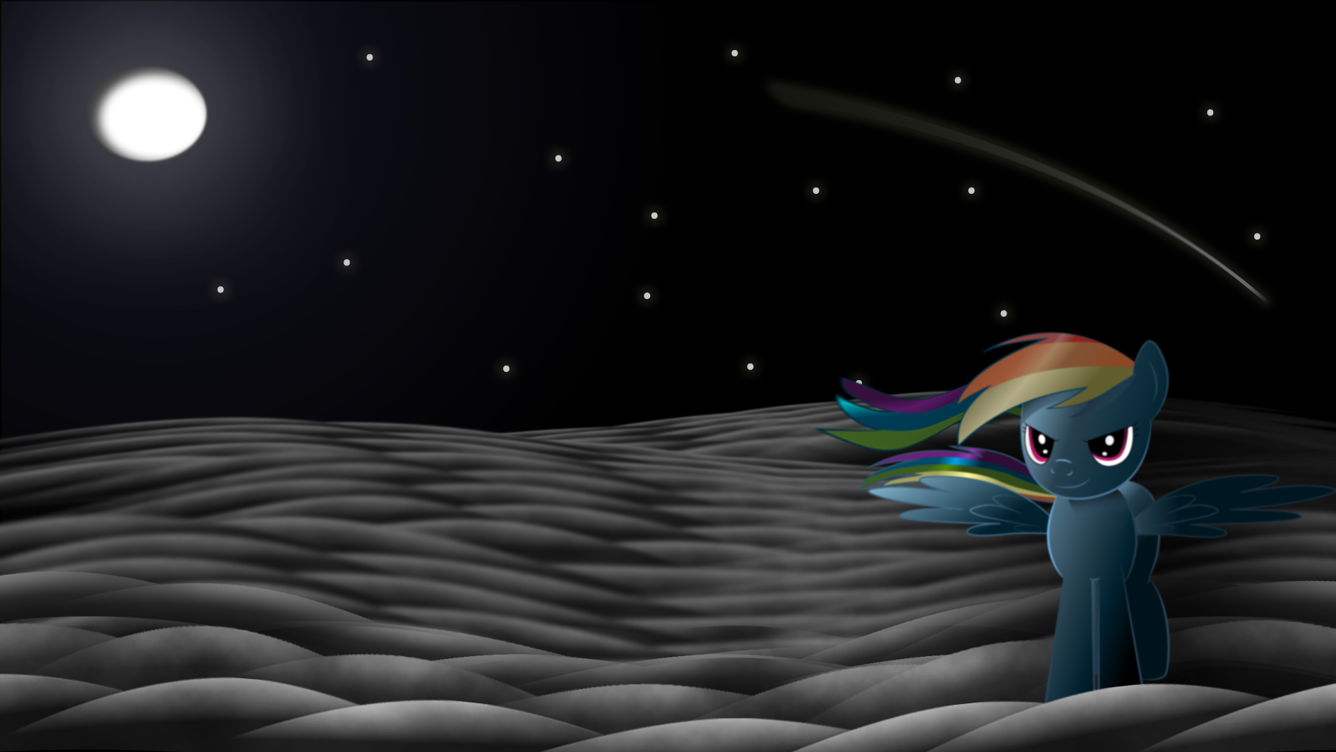 Rainbow Dash in moonlight.