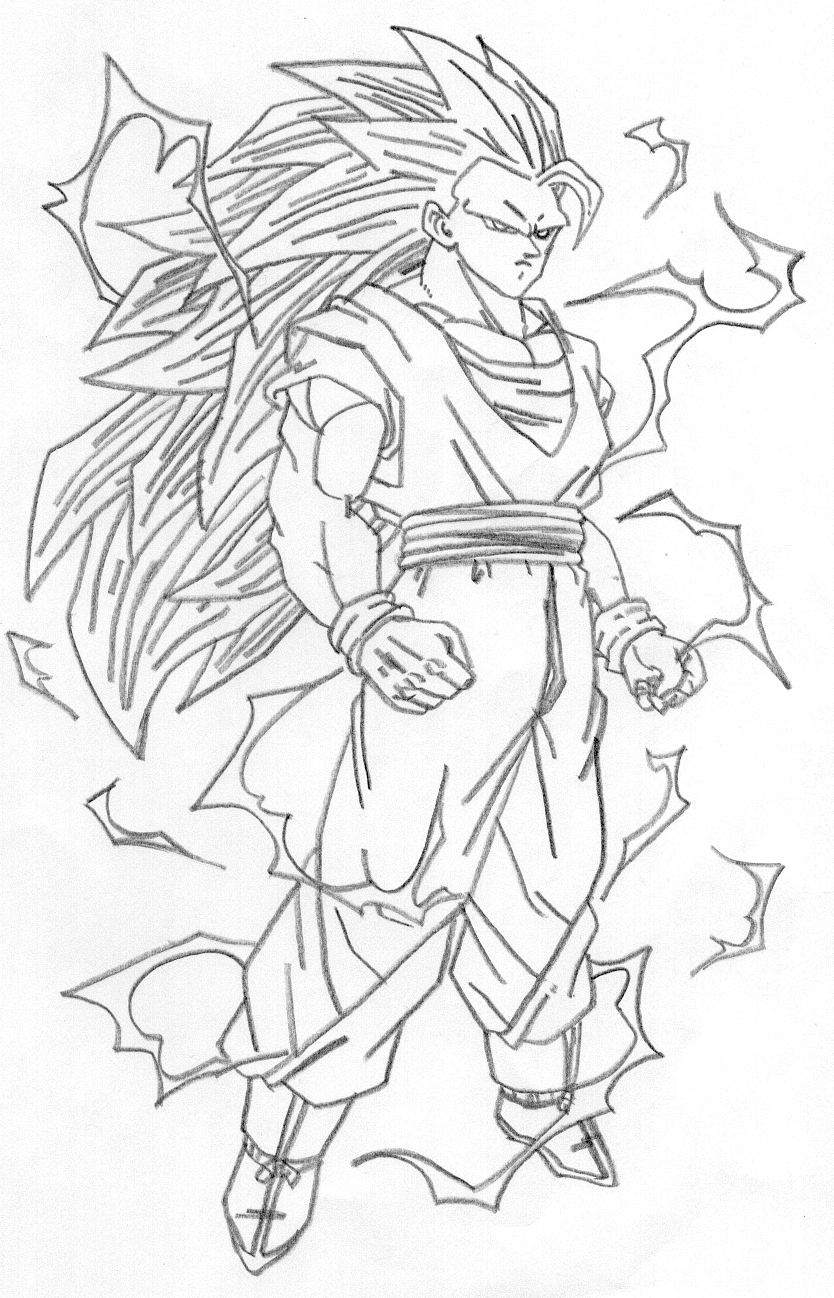 Goku transformado em Super Saiyajin 3 para colorir e imprimir