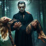 Dracula holding lovely damsel