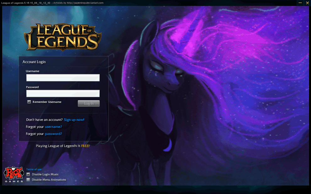 Paperdrop's 'luna...' as a LoL Login screen