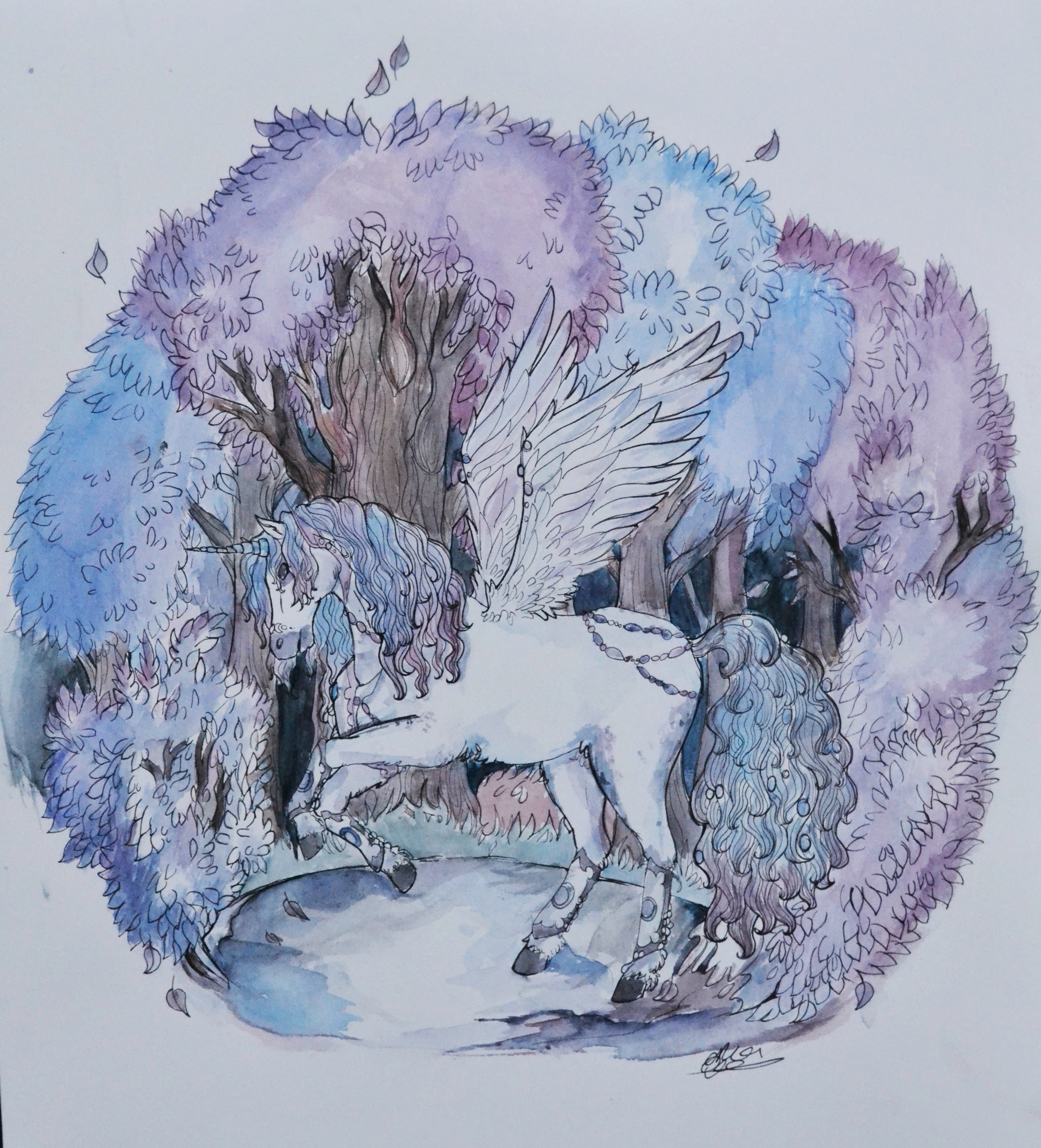 Unicorn-pegasus in the woods