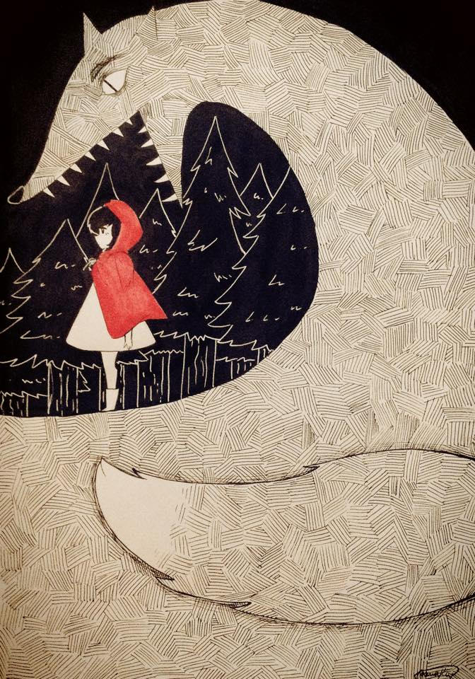 Red Riding Hood and a Friendly Wolf by joannawentbananas