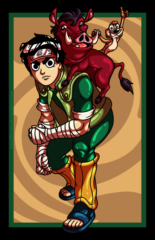 Rock Lee vs. Timon and Pumbaa by AnutDraws