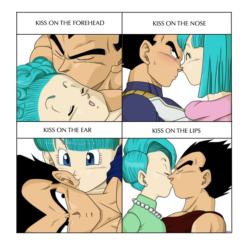 Kissx4 meme - Vegeta and Bulma