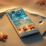 3D effects on mobile phone with tropical beach