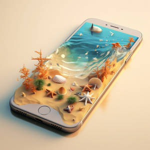 3D effects on mobile phone with tropical beach