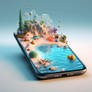 3D effects on mobile phone with tropical beach